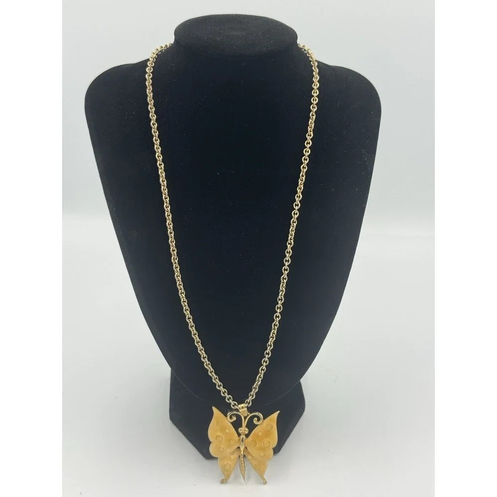 Vintage Gold Tone Yellow Butterfly On Gold Time Chain